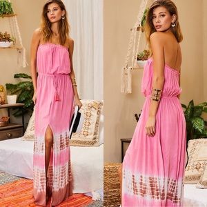 Strapless tie dye maxi dress